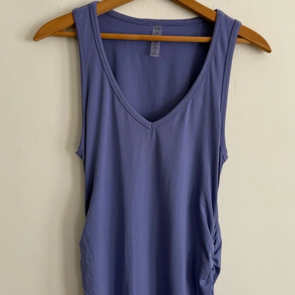 Beyond Yoga Spacedye Gathered Midi Stretch Bodycon Dress Twilight Blue Size M